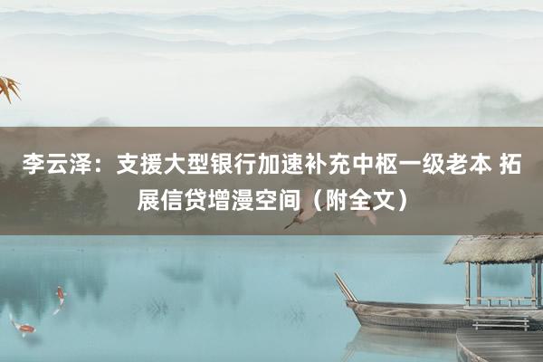 李云泽：支援大型银行加速补充中枢一级老本 拓展信贷增漫空间（附全文）